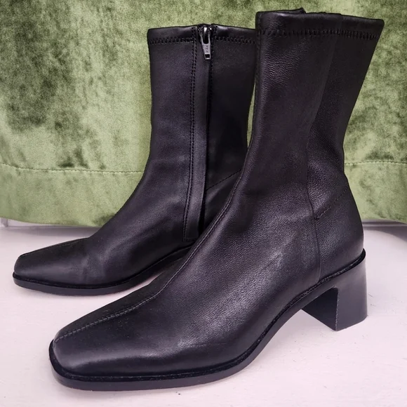 & Other Stories Black Leather Sock Heeled Ankle Boots - Picture 1 of 11